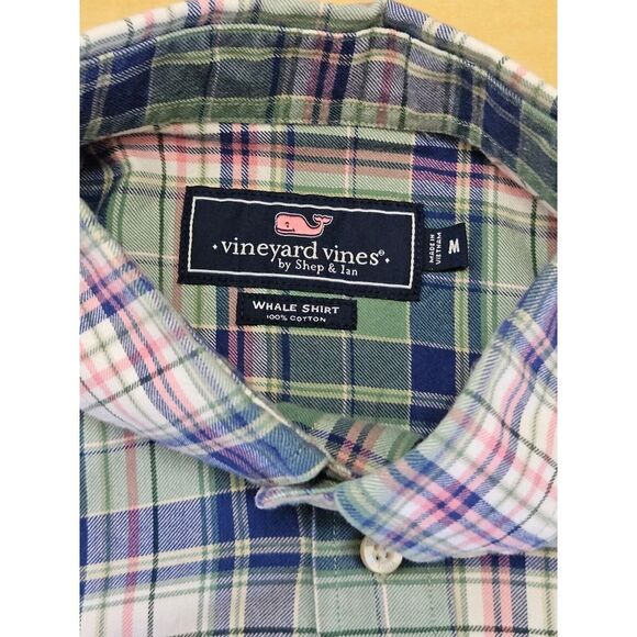 Vineyard Vines Medium Mens Button Down Whale Shirt Long Sleeve Green Blue Pink‎ - Picture 1 of 5